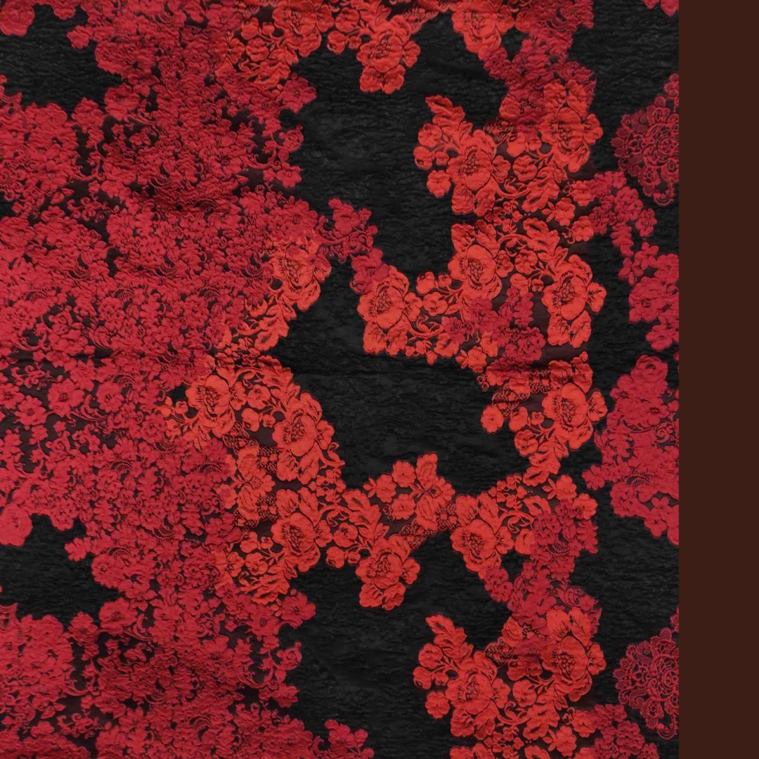 پارچه ژاکارد ارگانزا پنلی فلاور بوک رنگ آلبالویی مشکی 